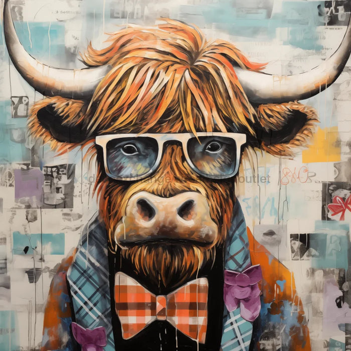 Highland Cow With Glasses Sign Funny Animal Wall Art Dco-01169 For Wreath 10X10 Metal