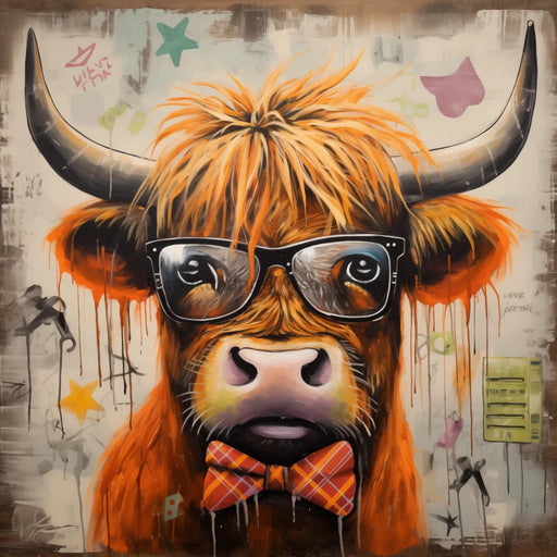 Highland Cow With Glasses Sign Funny Animal Wall Art Dco-01170 For Wreath 10X10 Metal