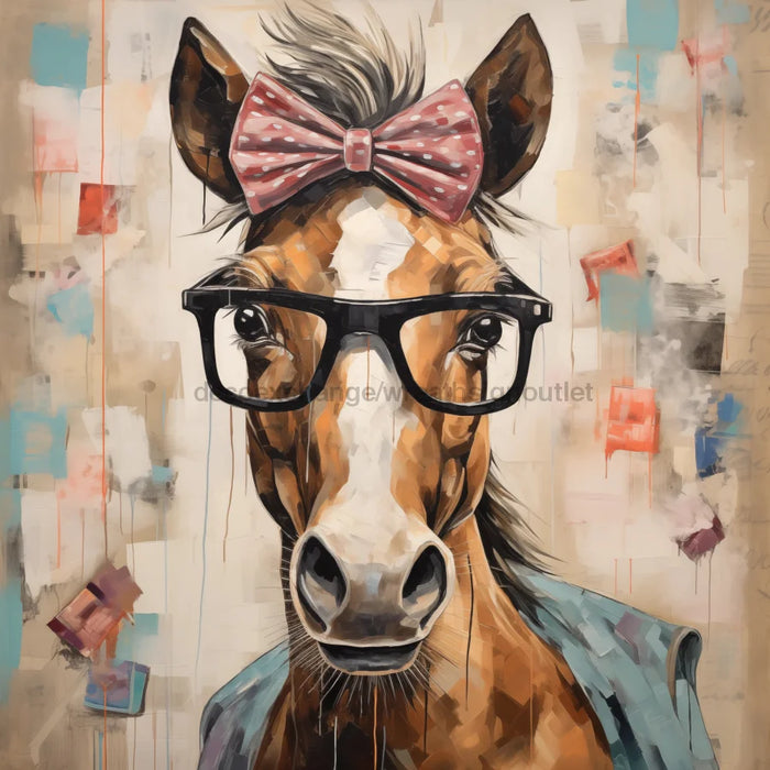 Horse With Glasses Sign Funny Animal Wall Art Dco-01166 For Wreath 10X10 Metal