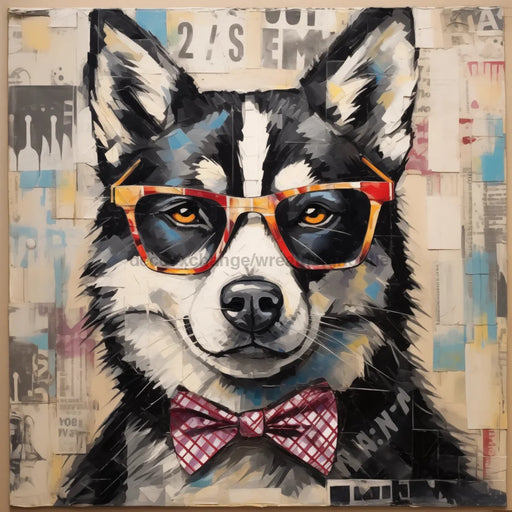 Husky Dog With Glasses Sign Funny Animal Wall Art Dco - 01341 For Wreath 10X10’ Metal