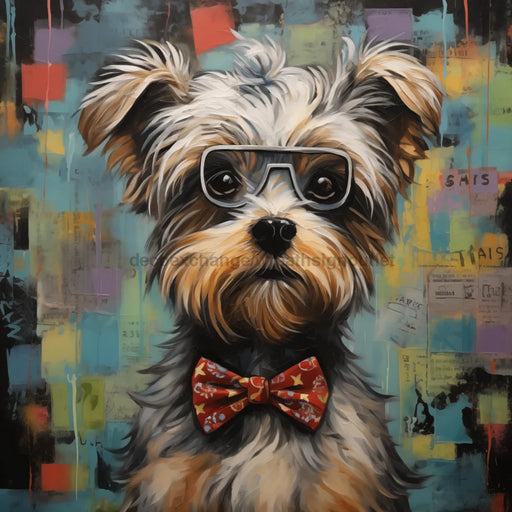 Morkie Dog With Glasses Sign Funny Animal Wall Art Dco - 01356 For Wreath 10X10’ Metal