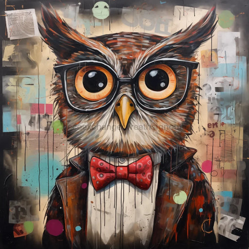 Owl With Glasses Sign Funny Animal Wall Art Dco-01151 For Wreath 10X10 Metal