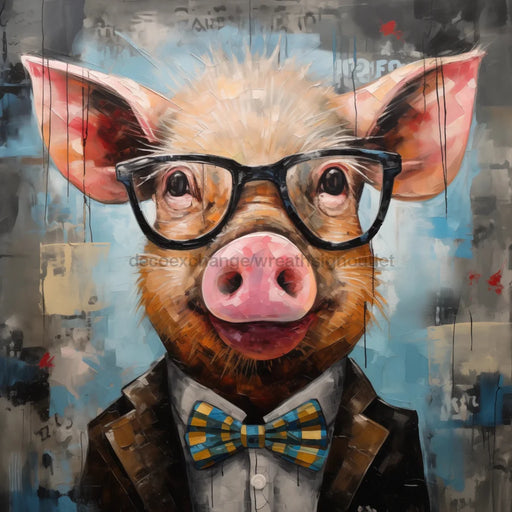 Pig With Glasses Sign Funny Animal Wall Art Dco-01148 For Wreath 10X10 Metal