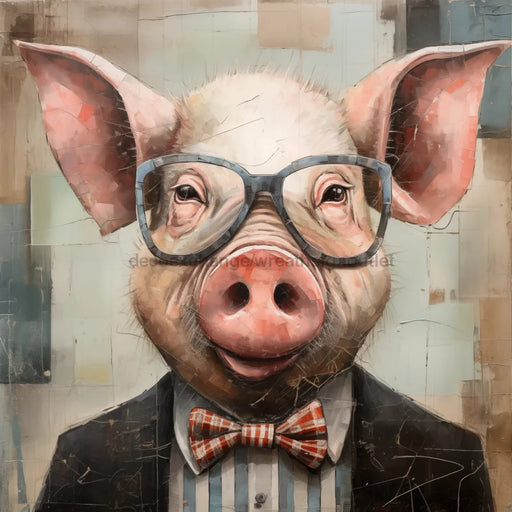 Pig With Glasses Sign Funny Animal Wall Art Dco-01150 For Wreath 10X10 Metal