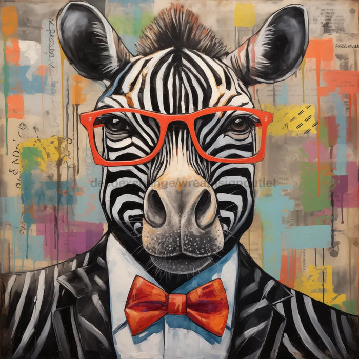 Zebra With Glasses Sign Funny Animal Wall Art Dco-01136 For Wreath 10X10 Metal